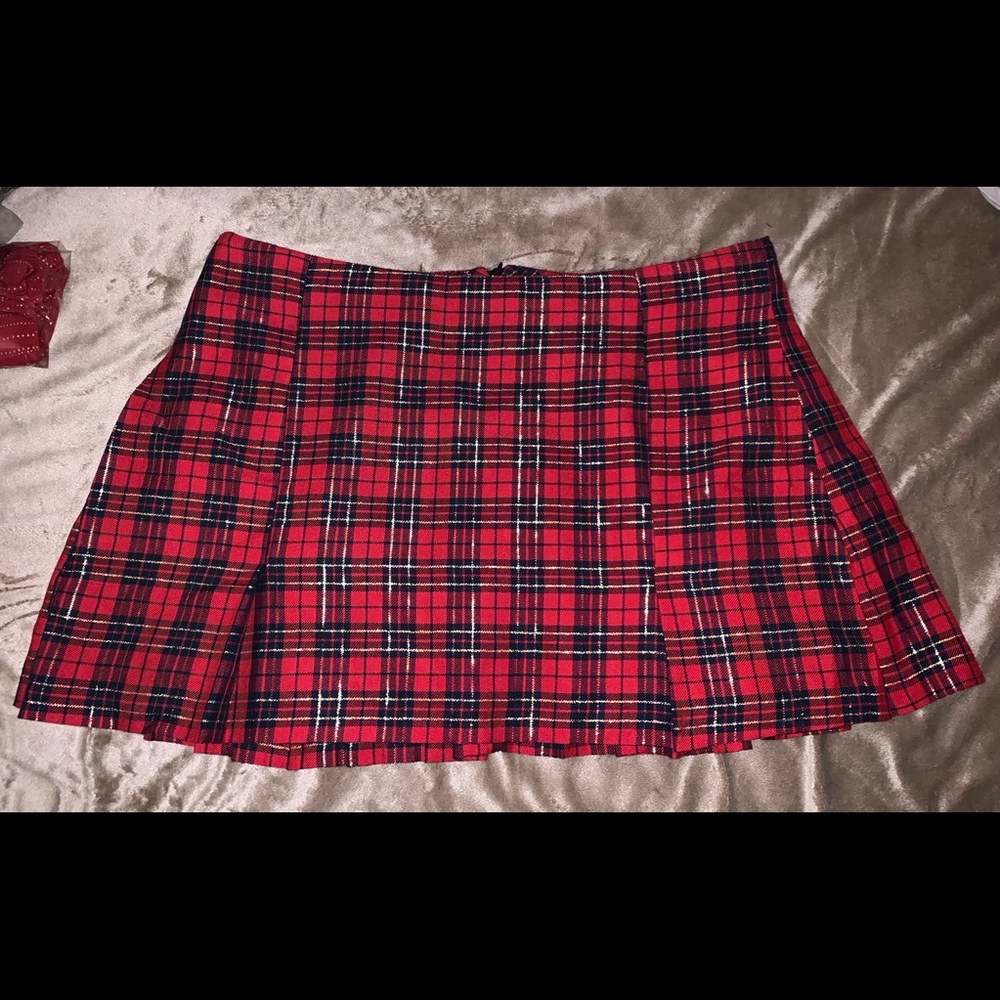 Junior plaid red and black skirt